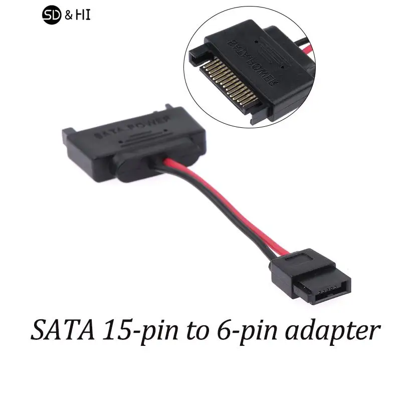 1Pc SATA 15-Pin Male To SATA 6-Pin Female Slimline Power Adapter Cable 20awg Laptop Optical Drive Cable