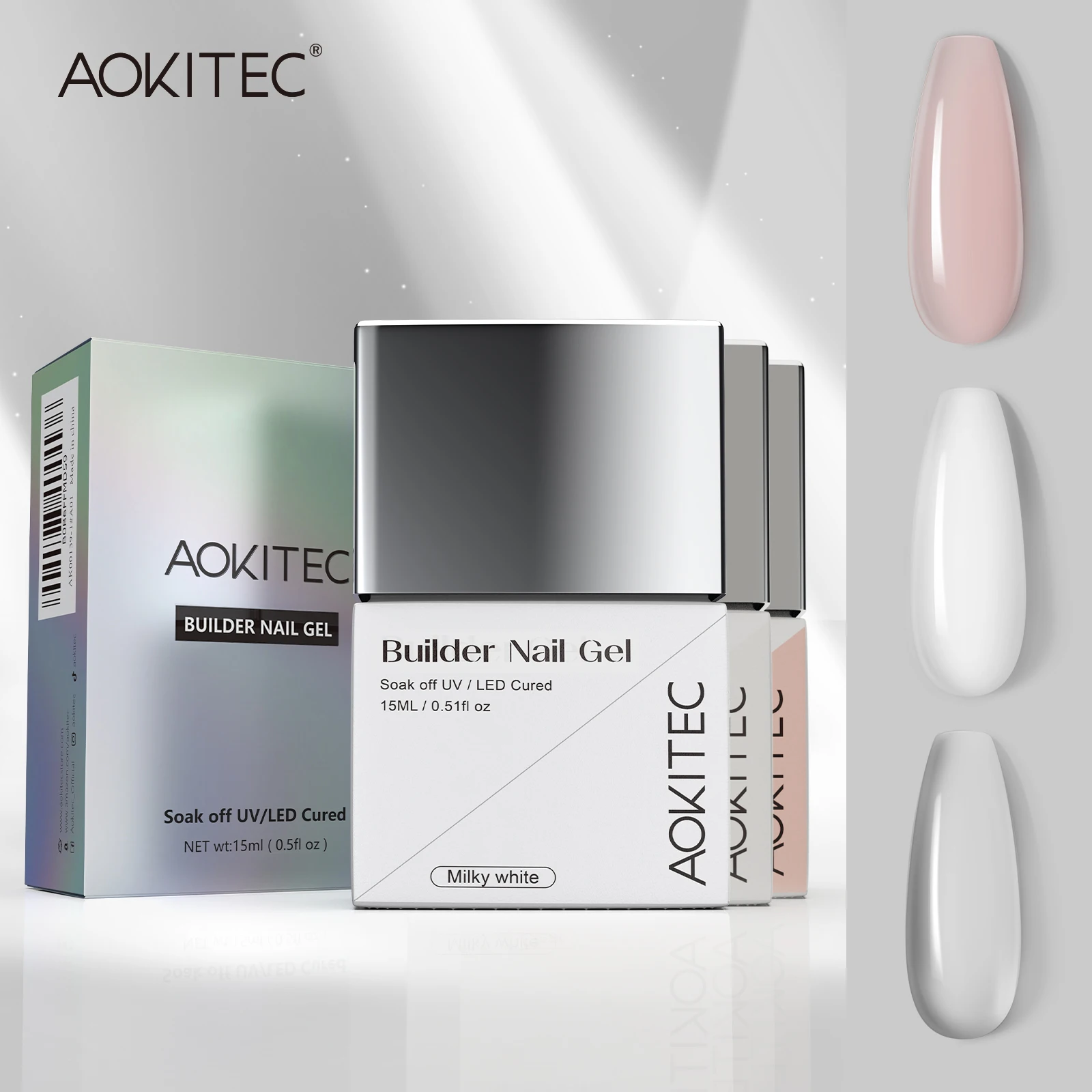 Aokitec 15ML Builder Nail Gel Self Leveling Build Nail Apex & C-Curve Strengthen for Nails Repair Care