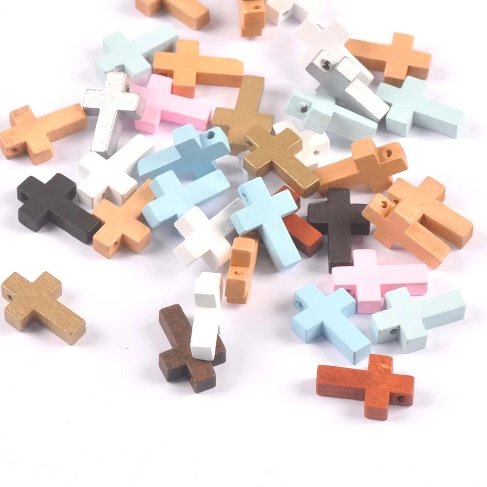 50pcs Mixed color wooden cross Pendant Jewelry Findings fashion Charms Handmade Necklace And bracelet cp3363