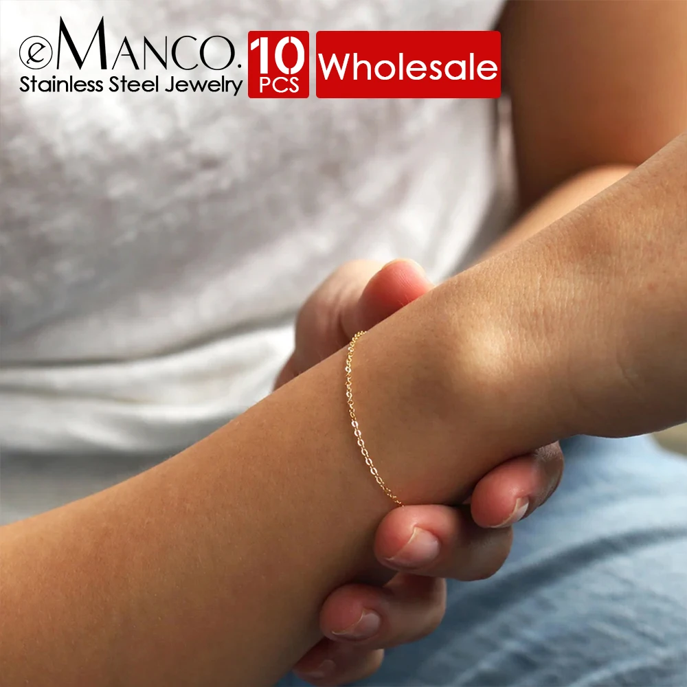 eManco 10PCS Classic Dainty chain Bracelet Women Trend Gold Color Lamination  Stainless Steel Chain Bracelet For Women Jewelry