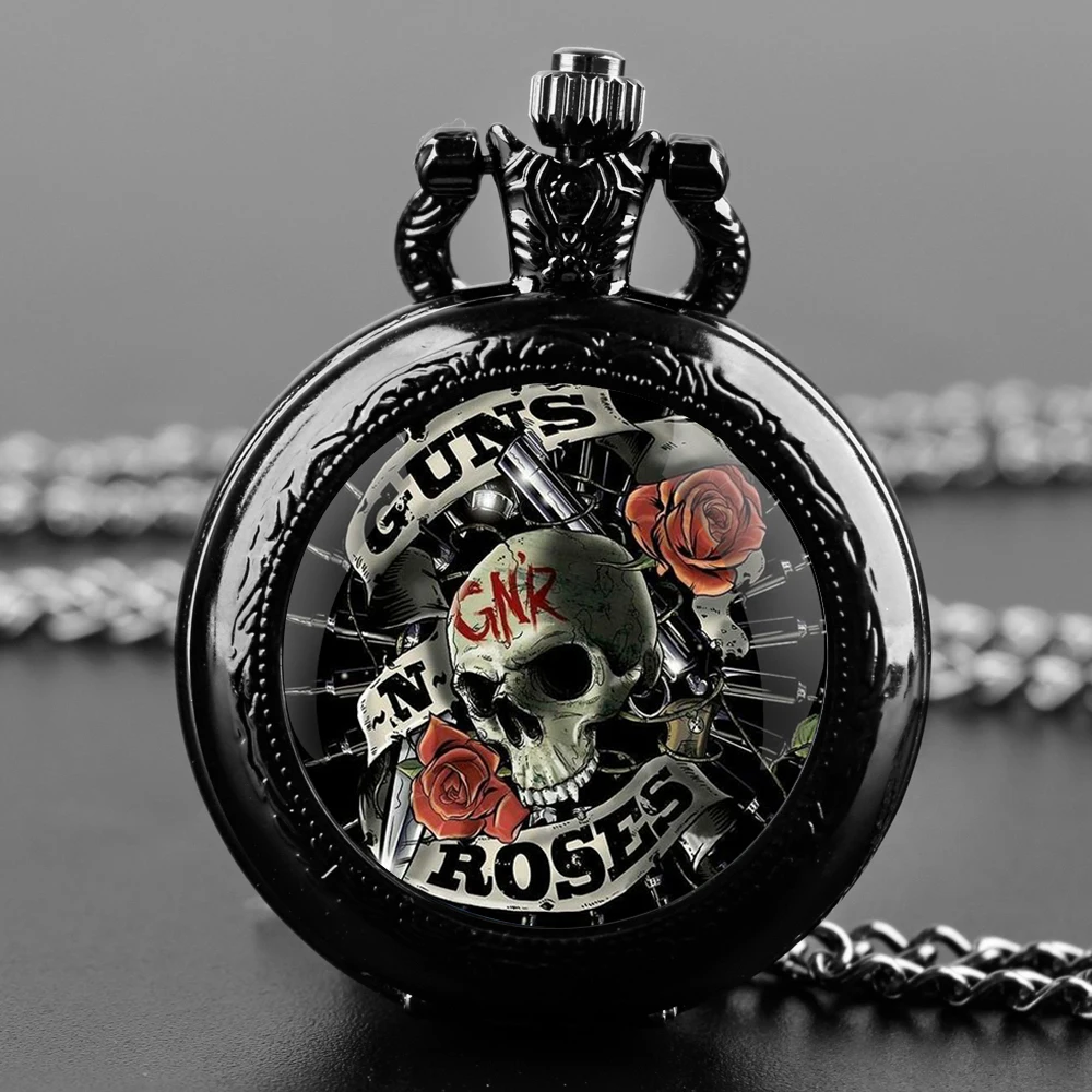 

Guns N Roses Bullet Creative Quartz Pocket Watch for Women Men Black Necklace Unique Pendant Clock Chain Watch Gift Accessories