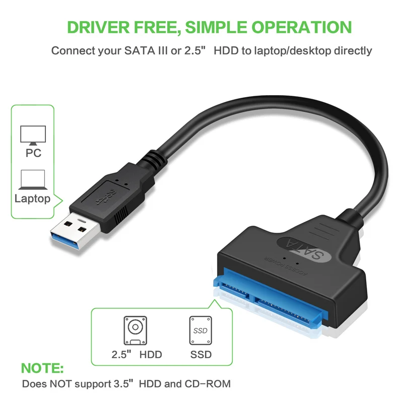 Usb 3.0 sata 3 cabo sata para usb 3.0 adaptador até 6 gbps suporte 2.5 polegadas hdd ssd disco rígido externo 22 pinos cabo sata iii