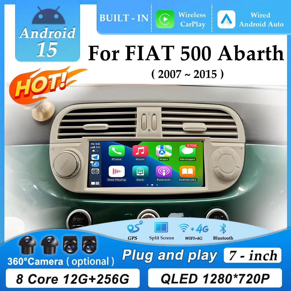 7 "مشغل الوسائط المتعددة شاشة تعمل باللمس لشركة فيات 500 أبارث 2007 - 2015 نظام تحديد المواقع نافي أندرويد 15 اللاسلكية Carplay السيارات راديو السيارة فيديو DSP #1