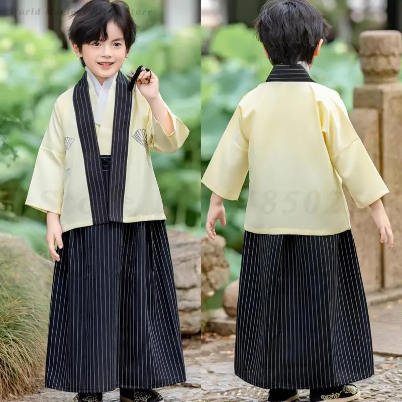 

Children Kimono Set Traditional Japanese Kimonos Kids Boy Cosplay Samurai Clothes Vintage Stage Performance Costume Haori Outfit