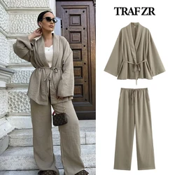 TRAF ZR Pant Sets Trouser Suits Large Size Combi-pants Summer Women's Suit Full Linen Elegant New Matching Woman Tracksuit