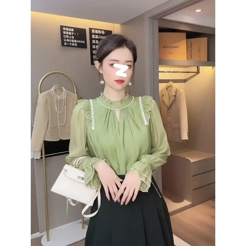 

Two-piece Shirts for Women in Front and Back for Women's Spring New Style Design Style Long-sleeved Chiffon Top Bow Shirt