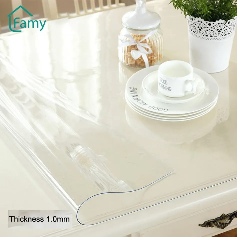 

Tablecloth Rectangular Transparent Soft Glass Table Mat PVC Waterproof Oilproof Plate Living Room Kitchen Table Cloth Home Decor