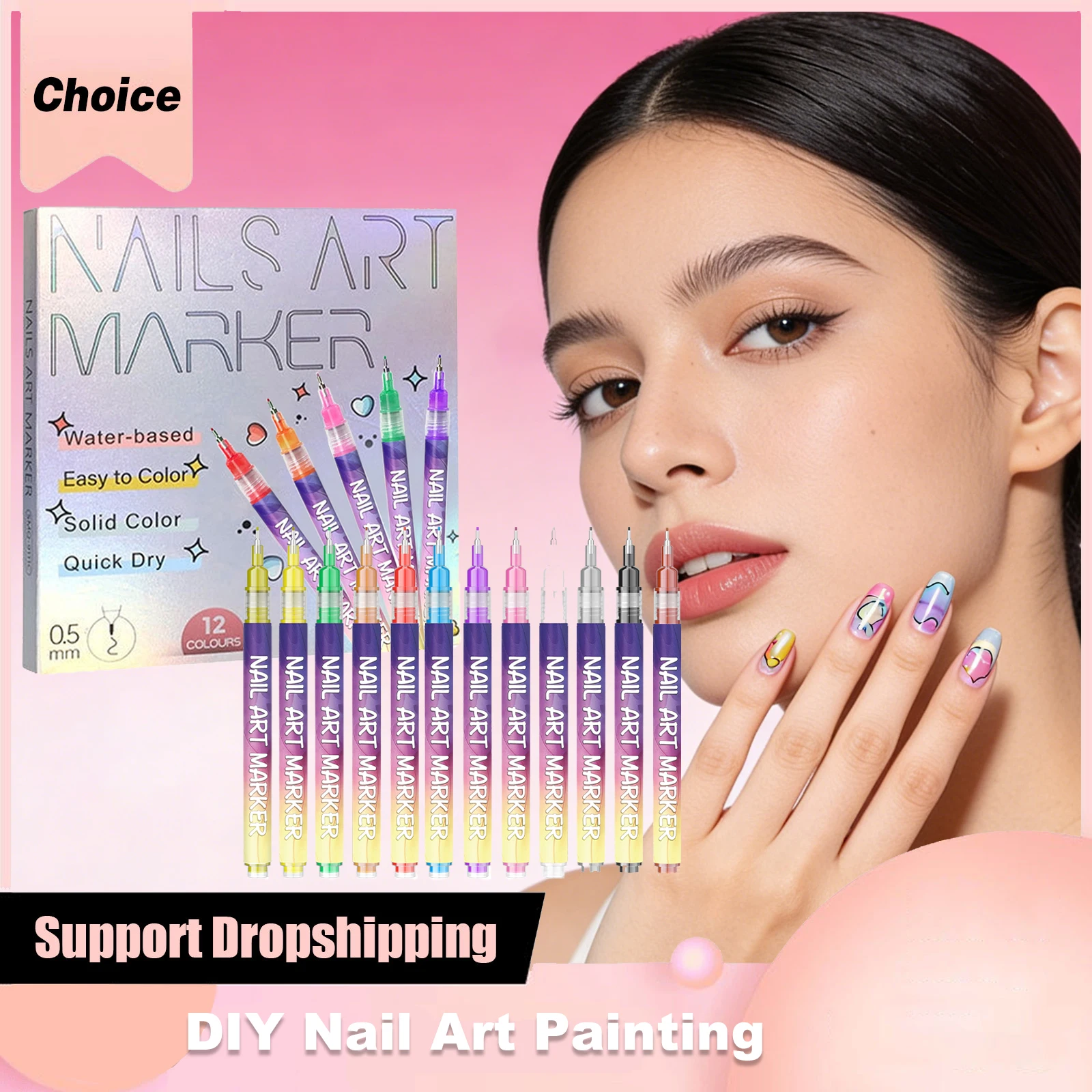 

DIY Nail Art Painting Acrylic Coating Easy to Color Waterproof Quick Drying Colourful 3D Abstract Line Manicure Nails Beauty Set