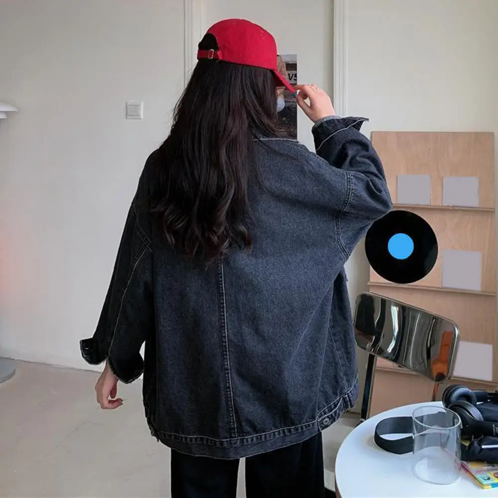1Pc Stylish Denim Jacket Single-breasted Design Women Denim Jacket with Retro Vibes Oversized Women\'s Denim Jacket for Commuting