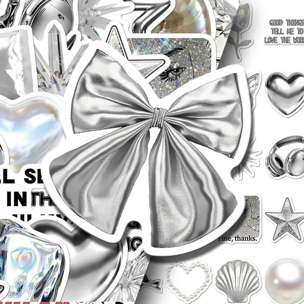 

10/30pcs Modern Silvery Simple Cartoon Graffiti Stickers Cute Decoration Decal DIY Stationery Suitcase Guitar Waterproof Sticker