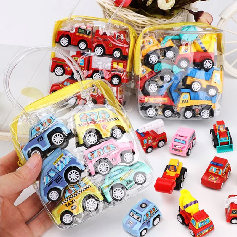 ชุดรถของเล่นเด็กแบบดึงหลัง 6 ชิ้น/ชุด รถวิศวกรรมขนาดเล็กแบบเฉื่อยสำหรับเด็ก ของขวัญลายการ์ตูนน่ารัก รถของเล่นสไตล์การ์ตูน TMZ