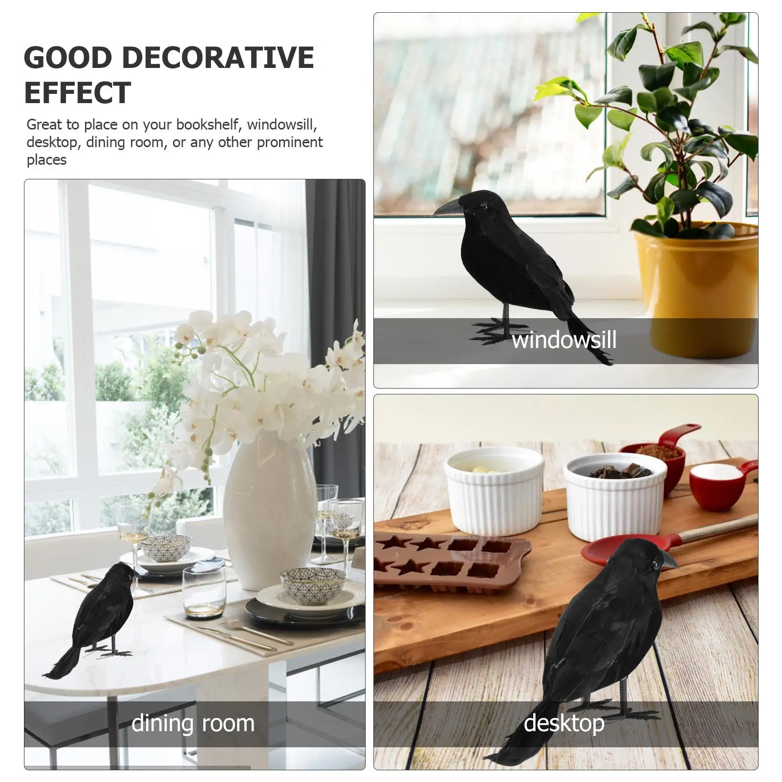 

4pcs Simulated Decoration Lifelike Feathered Halloween Easter Decor Crow Prop For Bookshelf Desktop Fake Crow Models Bird