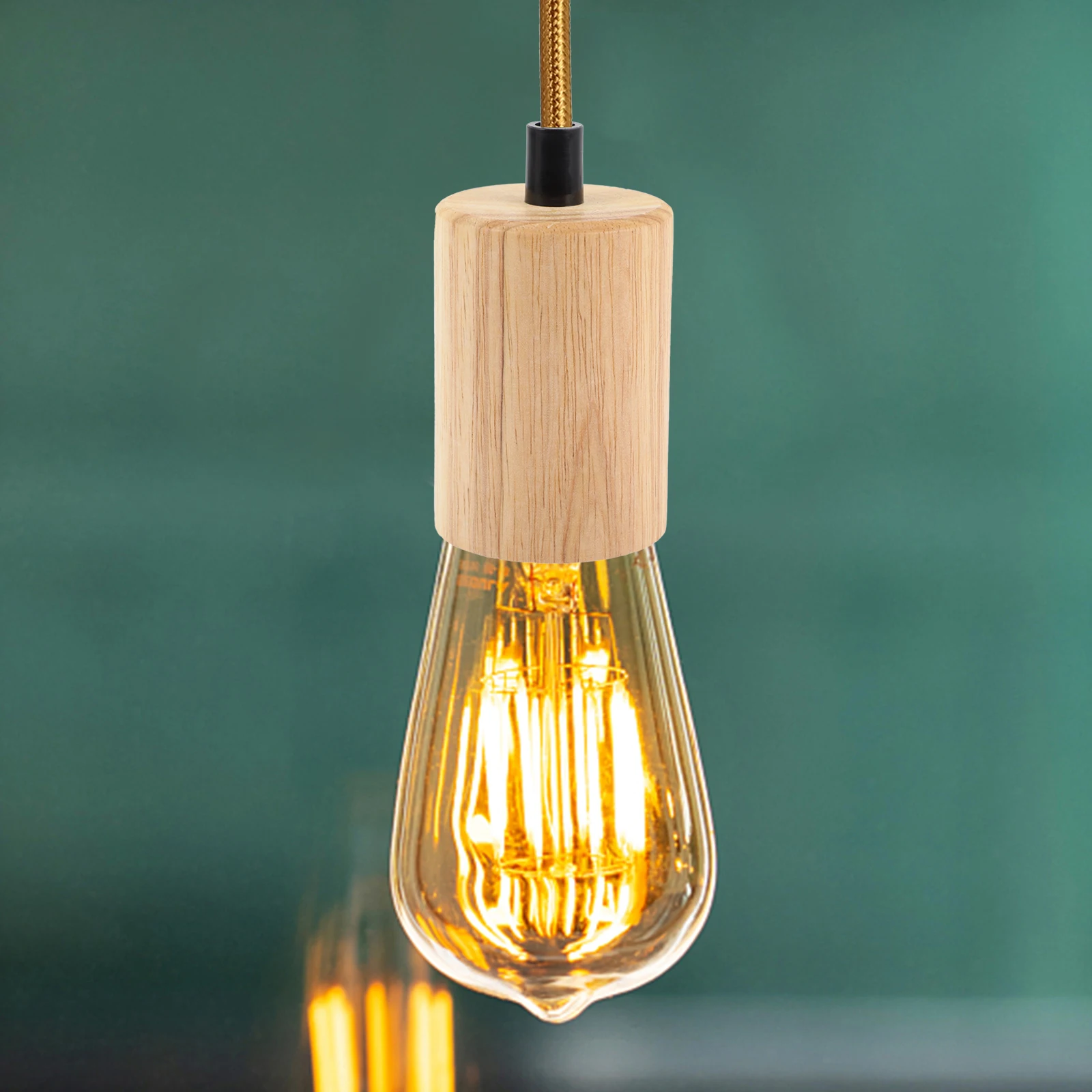

Wooden Lamp Holder E27 Socket Vintage Modern Chandelier Light Bulb Adapter Hanging Ceiling Plastic Base Small Room Decor