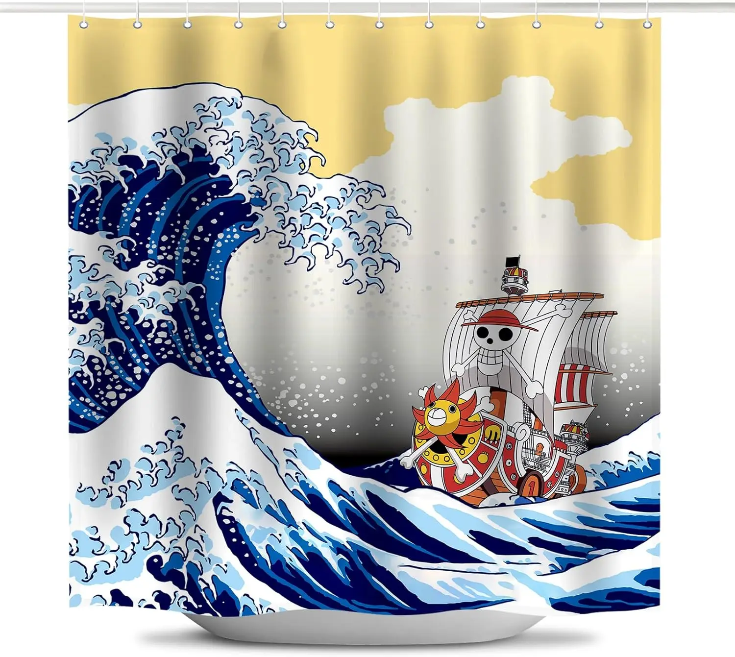 

Занавеска для душа в стиле аниме - Thousand Sunny, Oda's Art Ukiyo-e, водонепроницаемый полиэстер, 12 крючков, декор для ванной комнаты