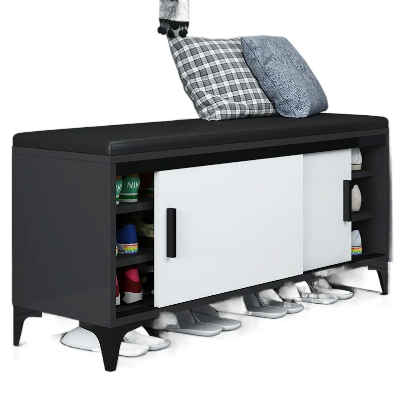 

door of home, shoe cabinet integrated into door, soft bag seat cushion into home, long storage