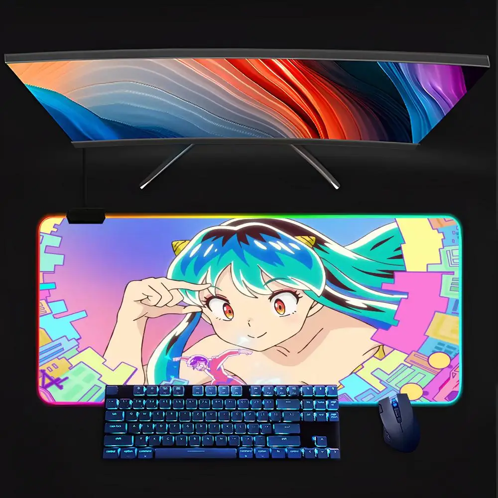 

Urusei Yatsura коврик для мыши RGB ПК геймерская клавиатура светодиодный светящийся резиновый игровой компьютер коврики для мыши милый мультяшный игровой компьютер csgo