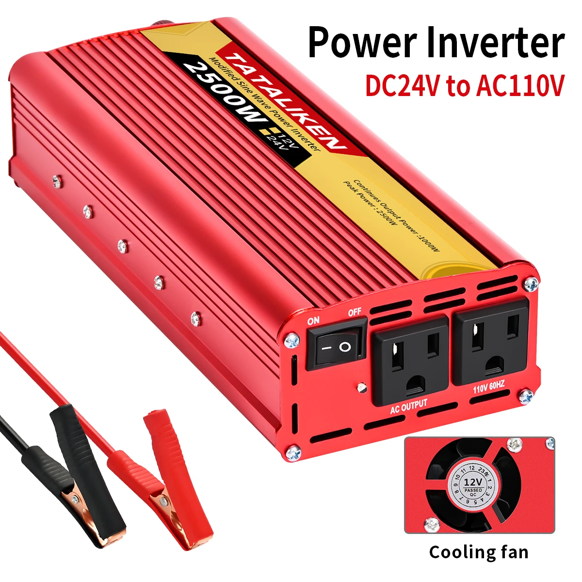 

TATALIKEN Inverter 2500W DC12V/24V to AC110V 60HZ Modified Sine Wave Voltage Converter With Two USB Sockets