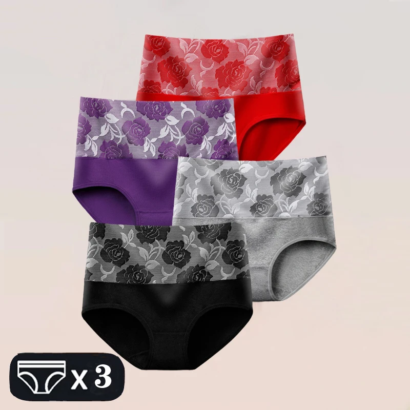 Женское хлопковое нижнее белье размера плюс L-5XL, Трусики с высокой талией, утягивающие живот, трусы с полным покрытием, жаккардовые женские трусики, Multipack