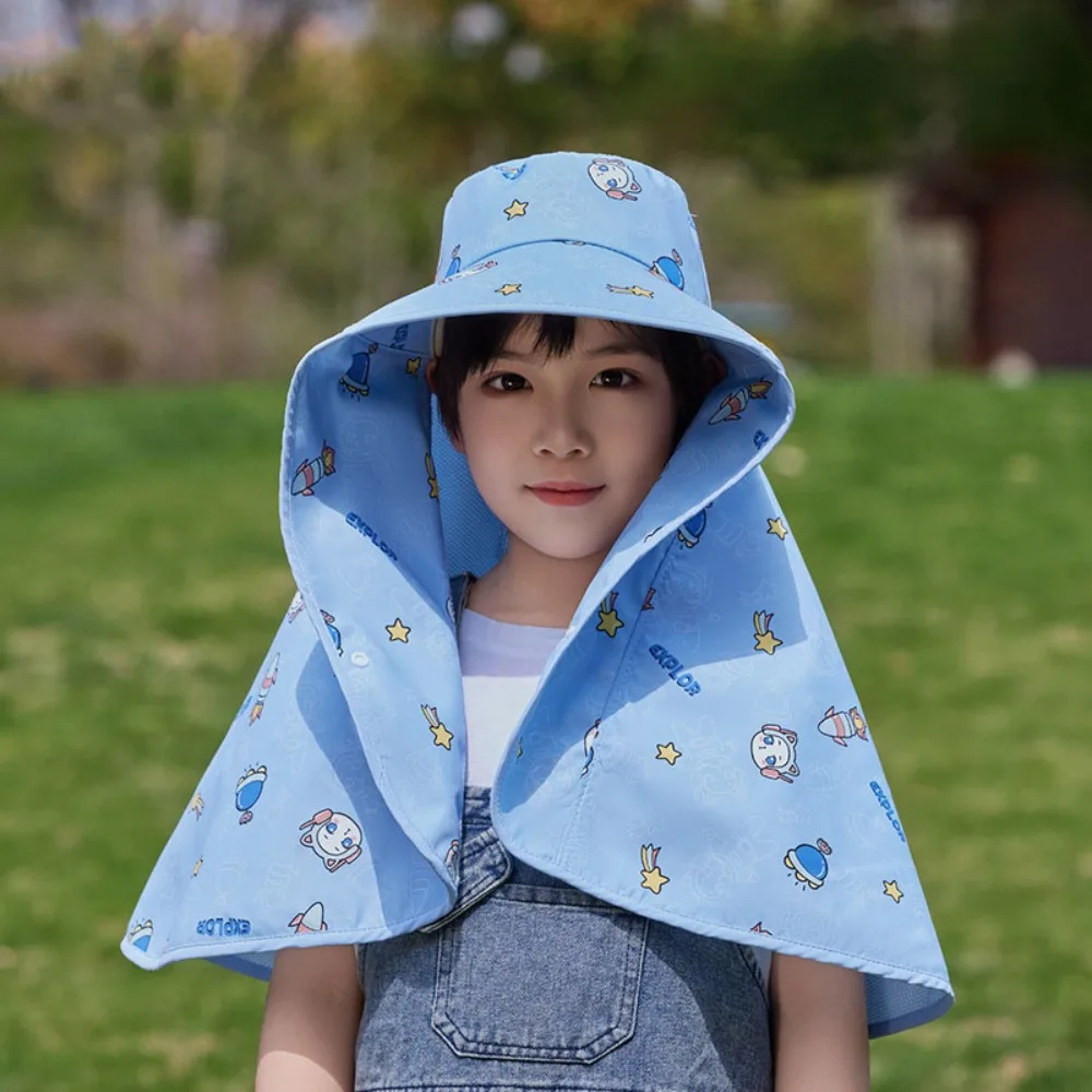 

Cartoon UV Protection Children's Hat Extended Shawl Neck Protection Fisherman Cap Large Brim Shawl Hats