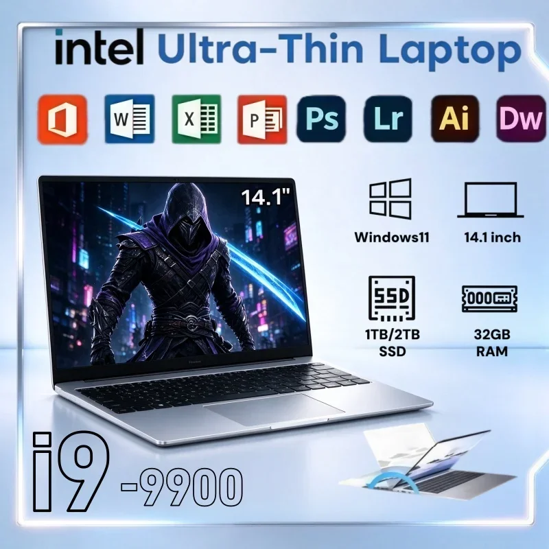 Portable Laptop 14.1 Inch Intel Core I9 9900 Windows 11 32GB RAM 2TB SSD Notebook For Household Daily Work And Entertainment