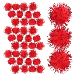 50 Pcs Glitter Plush Ball DIY Pompom Crafts Making Birthday Hat Manual Poms Red Artificial Balls Child