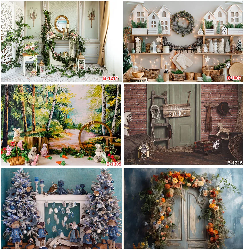 

Interior Backdrops Plant Floral Xmas Trees Photography Family Kids Portrait Brick Wall Kitchen Backgrounds Photocall Cake Smash