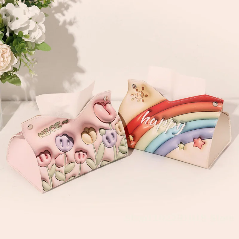 ดอกไม้ที่สวยงามเนื้อเยื่อคุณภาพสูงหนังผ้าเช็ดปากผู้ถือขนาดใหญ่ความจุกระดาษผ้าเช็ดตัวกล่อง Home Table Decor