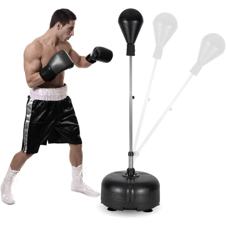Reflex Bag with Stand, Height Adjustable 53–61 in, Freestanding Speed Boxing Ball for Adults Teens Kids, Spring Rebound EVA PU Ball, Stable Suction Cup Base