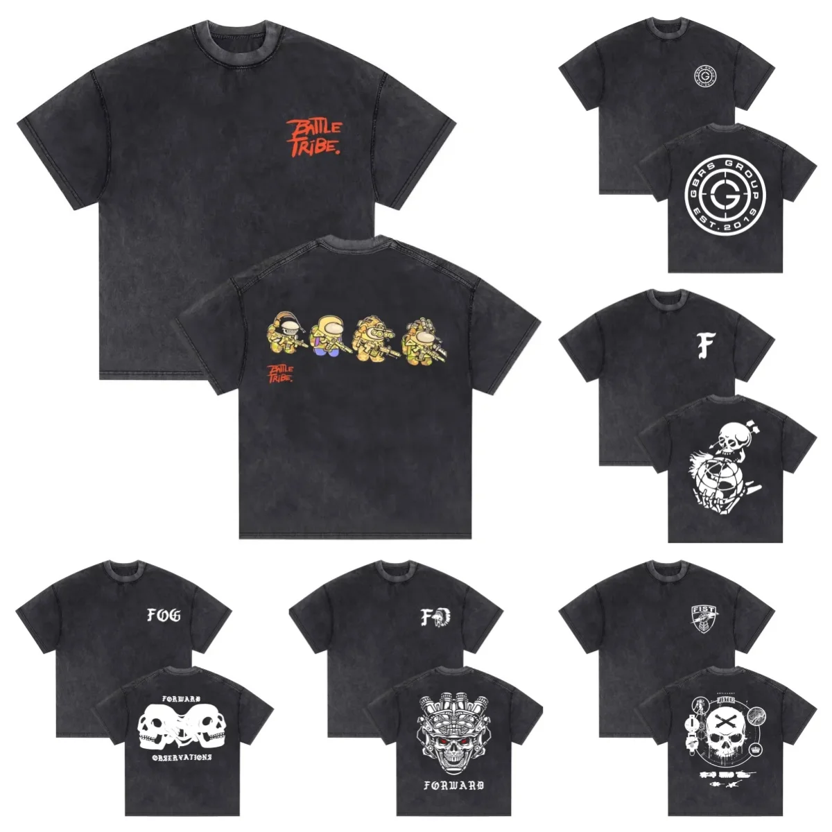 

Washed Vintage Forward Observations Group T-shirt Skeleton Graphic Tees Men's Cotton Oversized Tshirt Male Gothic Punk T Shirts