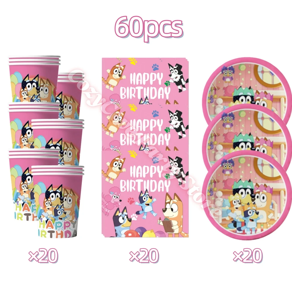 Roze Bluey Verjaardagsparty Decoratie Set Bingo Puppy Beker Bord Servetten Ballonnen voor Kindergeschenken Fotohokje Babyshower