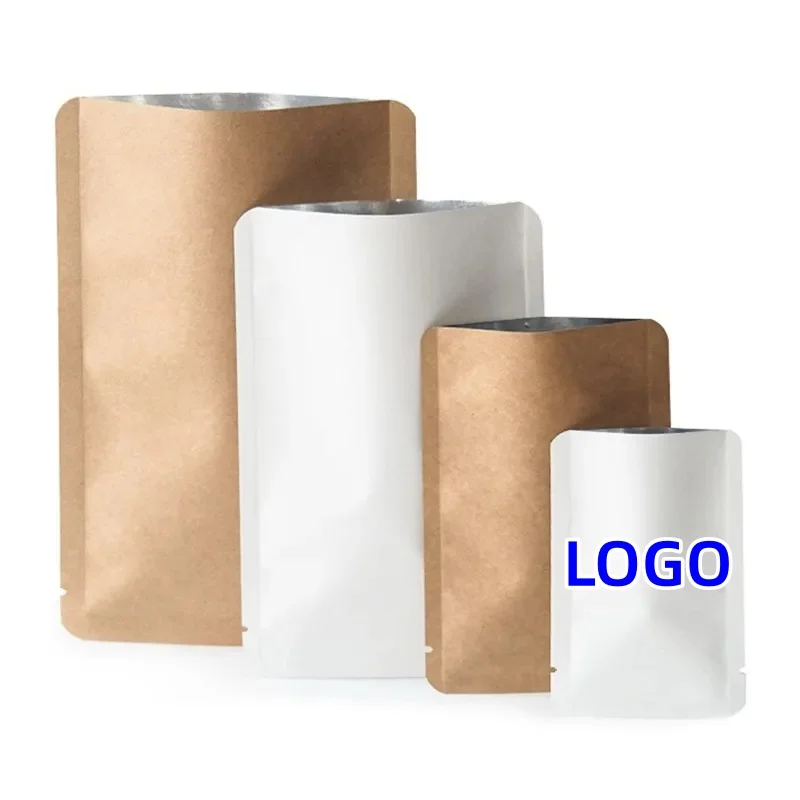 

200pcs Kraft/White Paper Open Top Bag Resealable Snack Powder Chocolate Packaging Gift Party Wedding Self-Sealing Foil Bags