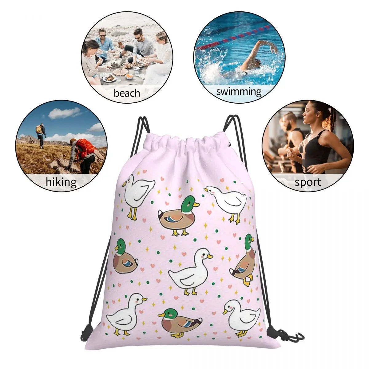 かわいいアヒルパックバックパックファッションポータブル巾着バッグスポーツバッグブックバッグ男性女性学校