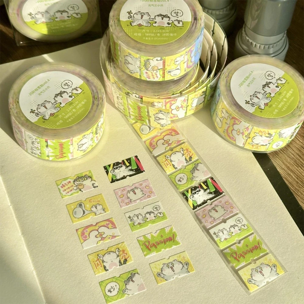 200 Stück/Rolle transparente süße Katzen Aufkleber für Kinder, lustige Tier-MEME-Aufkleber, wasserdicht, dekorativ, Scrapbooking, Handyhülle