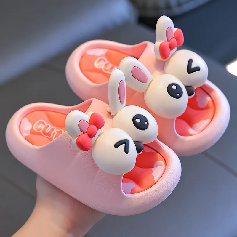 3D Cartoon Unicorn Children Slippers Summer Rabbit Giraffe Non Slip Beach Shoes For Girls Boys PVC Soft Bottom Kids Slippers