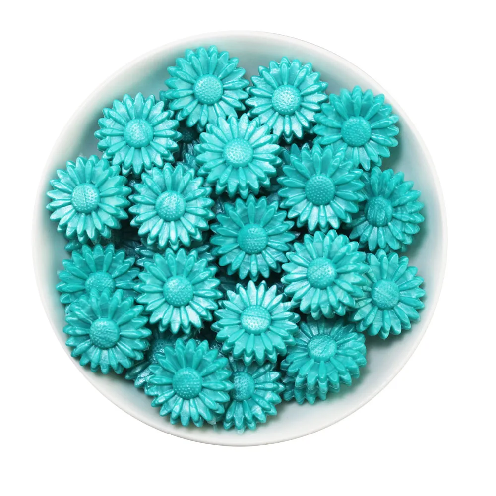 10Pcs Newest Pearl Turquoise Pink Daisy Focal Silicone Beads Teething Ball For Pen Making Necklaces Bracelet Jewelry