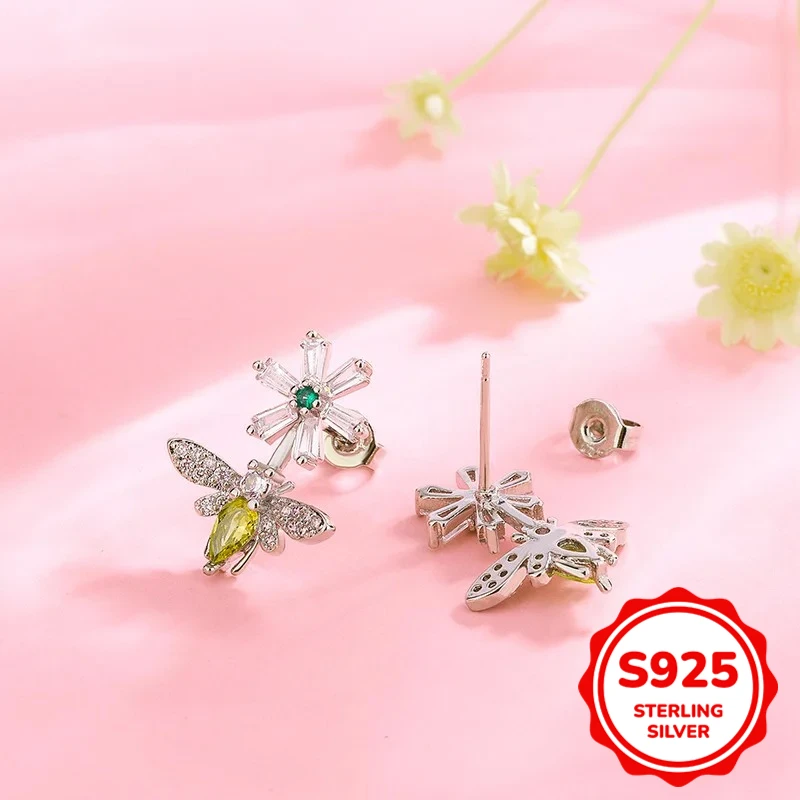

Creative 925 Silver Irregular Flowers Grandmother Daisy Green Bee Yellow Gem Diamond Earrings Ladies Daily Commuter Gift Jewelry