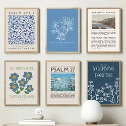 Vintage Blue Psalms Christian Bible Verses Wall Art Poster Print  Floral Canvas Paintings for Room Wall Decor  Inspirational Rel