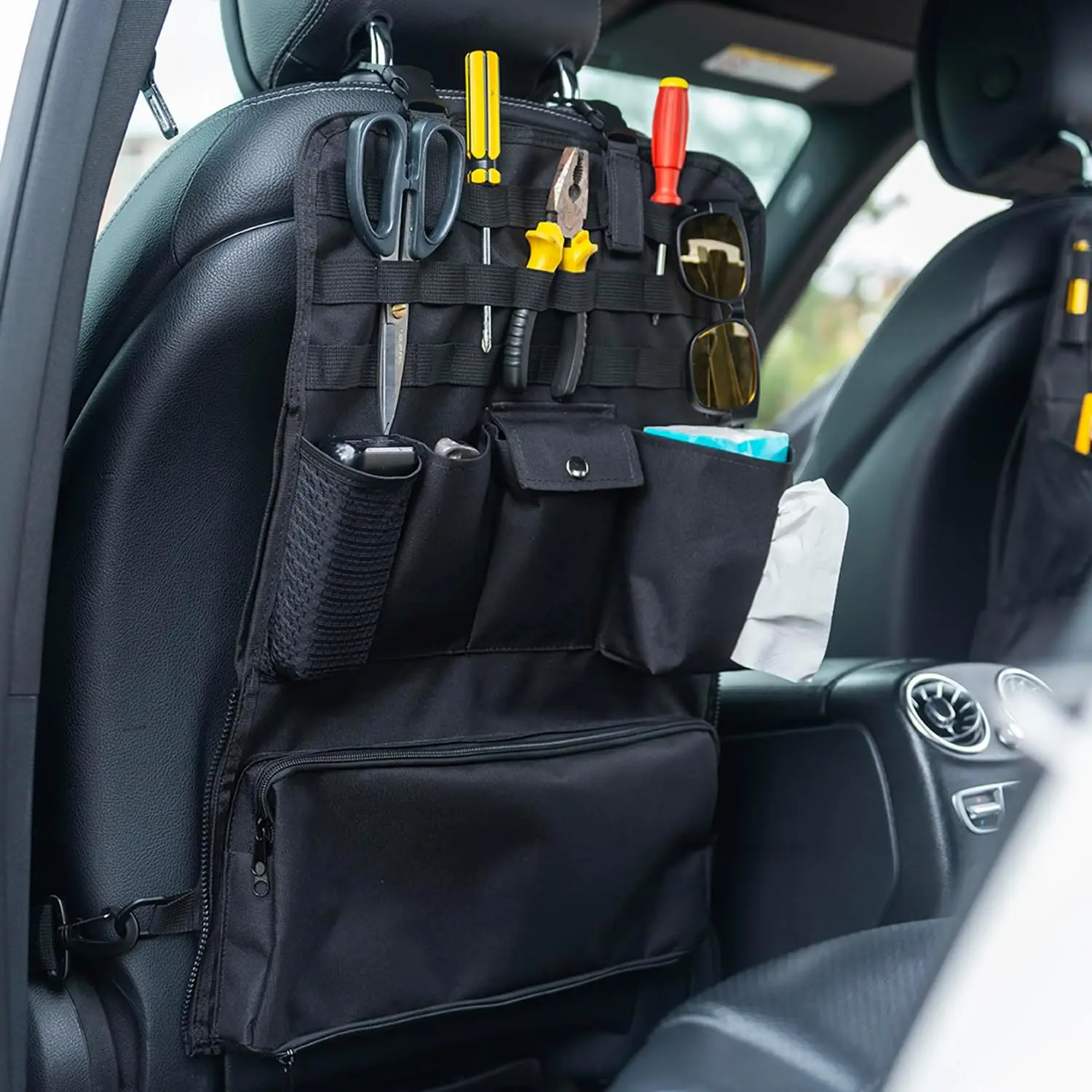 

GMQ Car Seat Organizer,Multifunctional Tactical Car Seat Back Storage Pocket with Molle Pouch,Universal Fits for SUV,F150,Car Tr