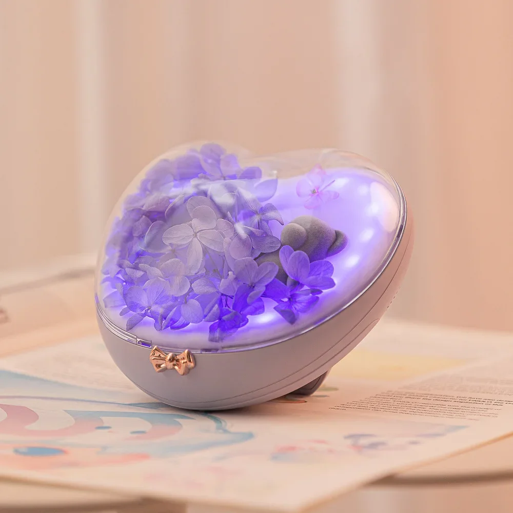 Heart-Shaped Bluetooth Speaker with Eternal Flower and Colorful LED Lights Creative Portable Wireless Audio HIFI Music Player