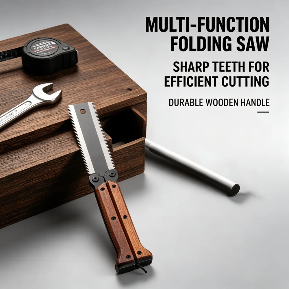 Foldable Double Sided Hand Saw with Wood Handle for Woodworking Pruning Camping Garden DIY Wood Cutting Tool