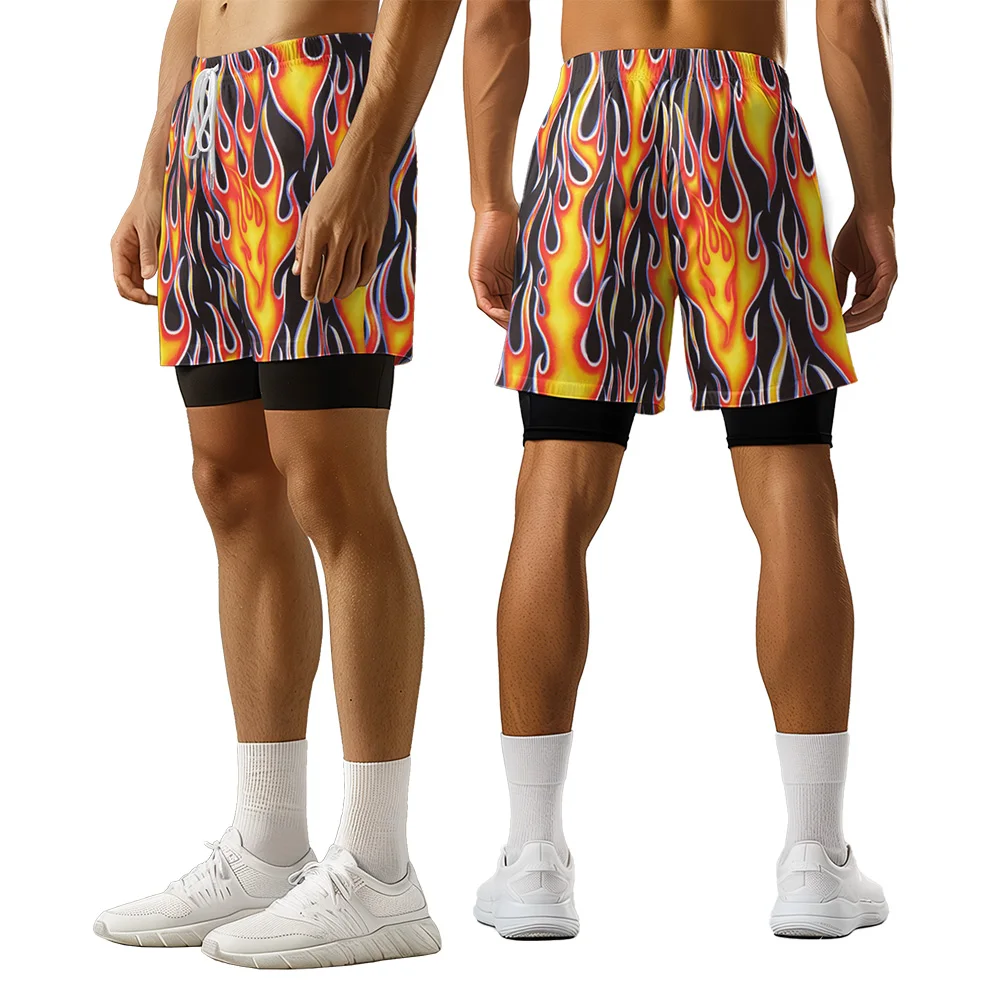 

2024 New original design Flame Graffiti Summer 3D Premium Print Casual trend Sports High Street Ice Skating camo shorts