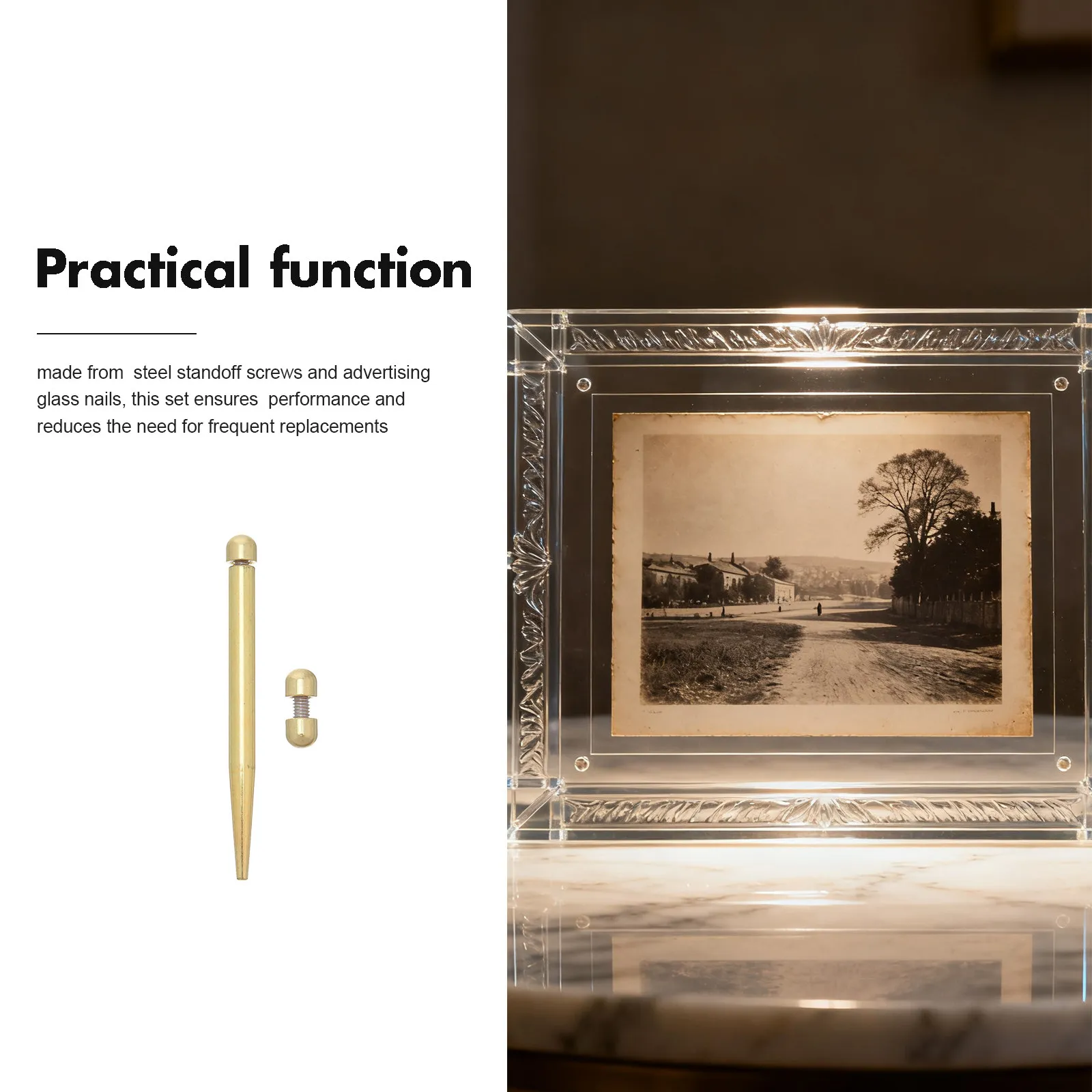 12Pcs Desktop Photo Frame Standoff Screws Gold Wall Mount Holder Stable Support for Wedding Table Signs Display Hardware