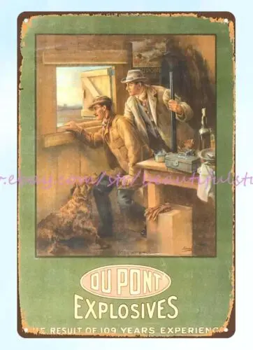 1911 Dupont explosives hunting ammo dog metal tin sign bathroom wall decor