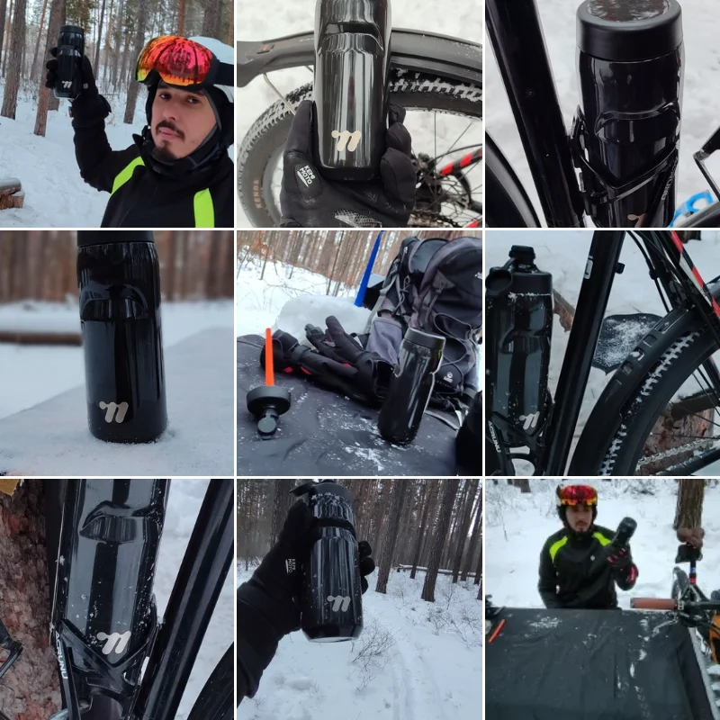 WEST BIKING Isolierte Fahrrad-Trinkflasche, kälteisolierend, 304 Edelstahl-Vakuumflasche, Doppeldeckel, für Rennrad und Mountainbike, zur Flüssigkeitszufuhr – Detail 1