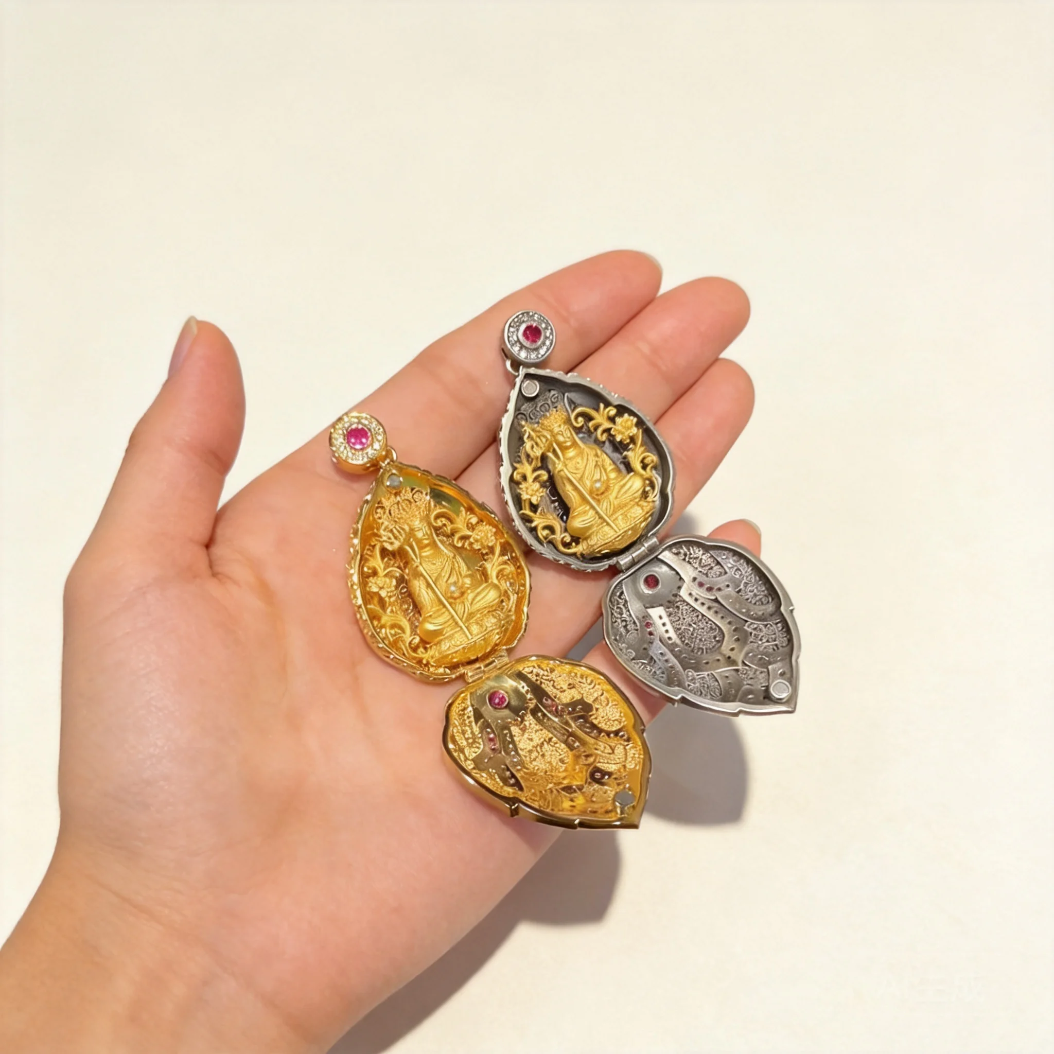 Chinese Style Ksitigarbha Bodhisattva Openable Locket Pendant Lucky Blessing Amulet Handmade Traditional Jewelry For Men Women