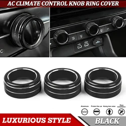 3pcs Black Center Console AC Climate Air Conditioning Button Knob Switch Ring Cover Overlay For Honda Civic 11th Gen 2022 2023