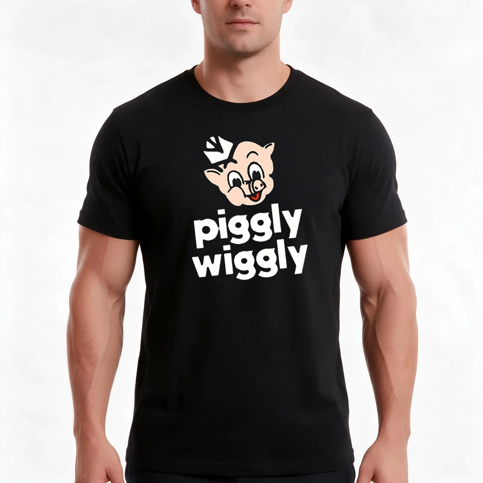 Piggly Wiggly T-Shirt, Summer Casual Cotton Tee, Oversized Streetwear Tops, Vintage Graphic Print, Loose Fit Short Sleeve