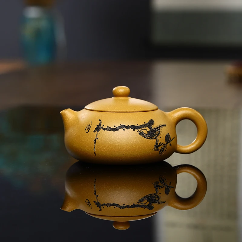 190ML Small Capacity Real Handmade Yixing Kettle Raw Ore Duan Mud Teapot Birds Pattern Ball Hole Filter Superior Golden Tea Pot