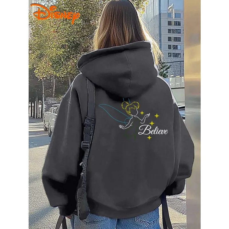 เสื้อฮู้ดพิมพ์ลายดิสนีย์ ทิงเกอร์เบลล์ แฟธ สำหรับผู้หญิง ฤดูใบไม้ร่วง/ฤดูหนาว แฟชั่นลำลองแนวสตรีทสำหรับผู้ชายและผู้หญิง