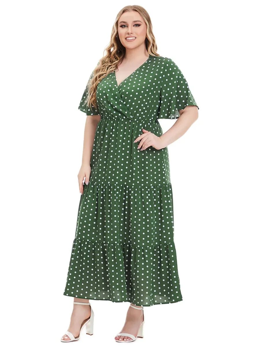 

Fashion Summer Dresses for Women Dress Short Sleeve Women's Elegant Clothing Polka Dots Holiday Clothes